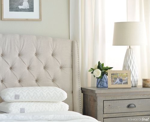 Two tempur-cloud pillows stacked on bed