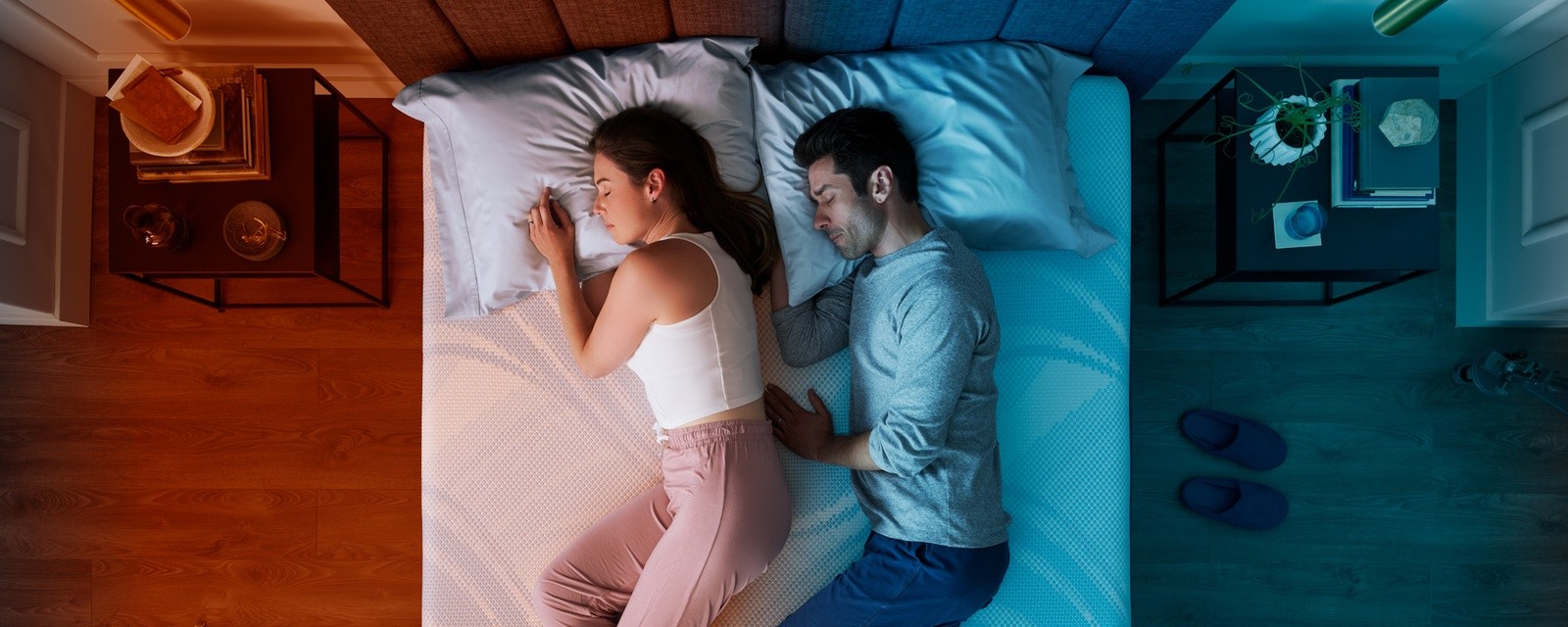Couple laying on the ActiveBreeze, showing the Warming vs Cooling capabilities