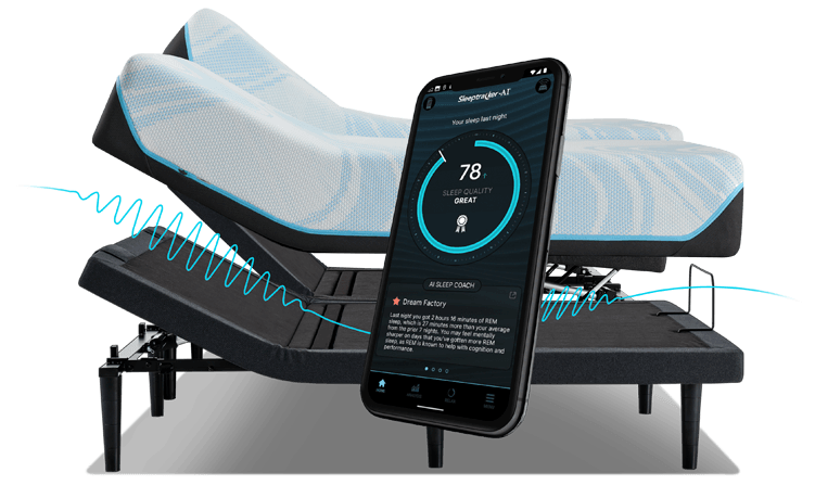 Split King mattress on an Ergo base showcasing Sleeptracker AI