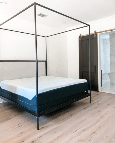 Mattress and bed frame in bedroom