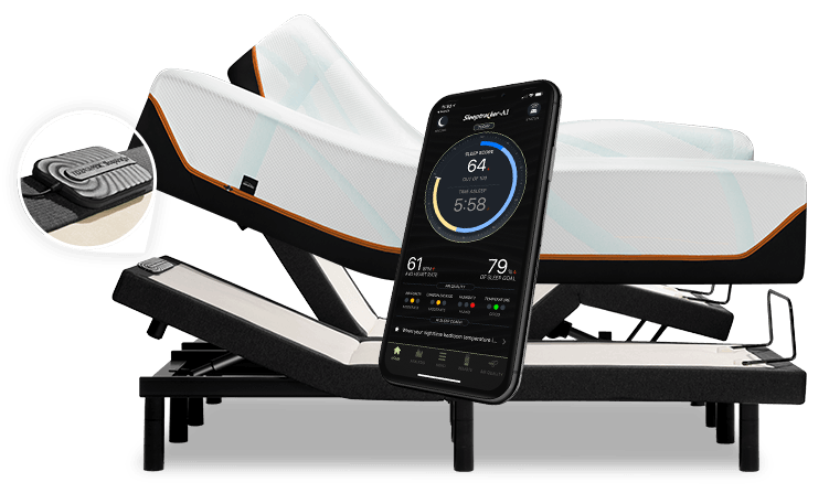 The TEMPUR-Ergo Smart Base featuring the sleeptracker app on an iPhone.